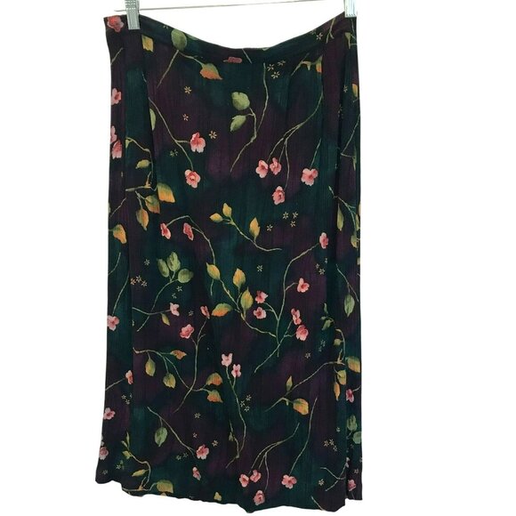 Jaclyn Smith Maxi Skirt Elastic Back Waist Floral Career Women's Sz Large Black - Picture 1 of 11